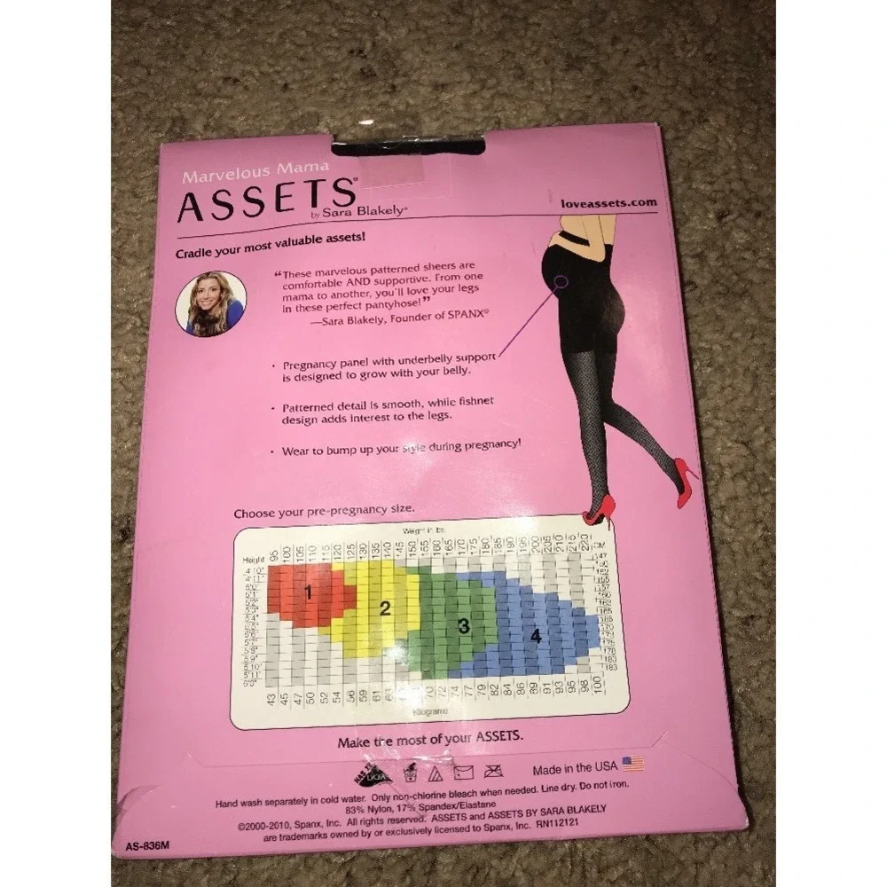 New ASSETS MARVELOUS MAMA Maternity‎ Pantyhose Size 1 Black Fishnet